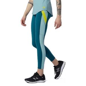 New Balance Leggings NWT 7/8 colorblock green teal SMALL athleticwear workout